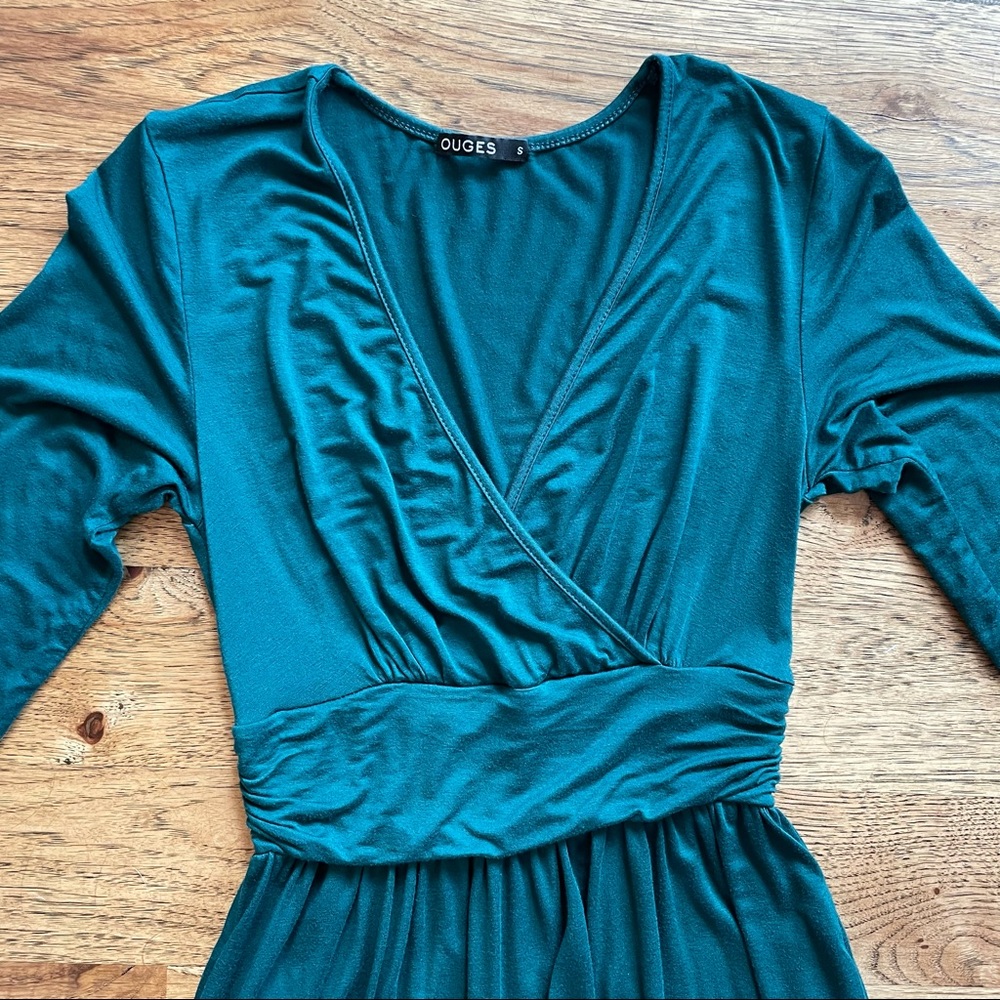 Ouges Womens Green Long Sleeve V-Neck Wrap Waist … - image 6